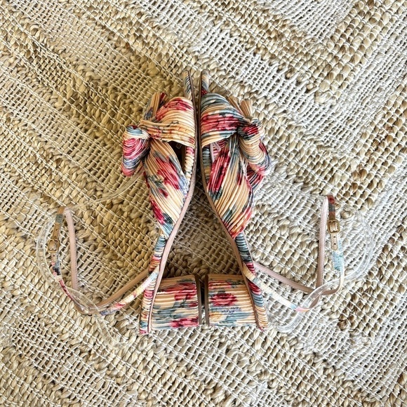 Loeffler Randall Dahlia Pleated Bow Heels Ankle Strap Cream Floral 10.5 - Picture 7 of 14